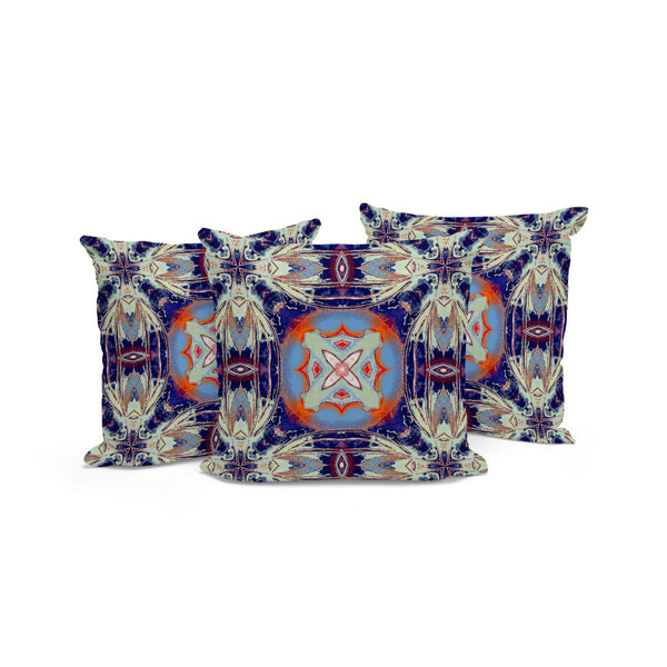 Homeroots Set Of Three 16" X 16" Blue And Orange Blown Seam Floral Indoor Outdoor Throw Pillow  Polyester 536083