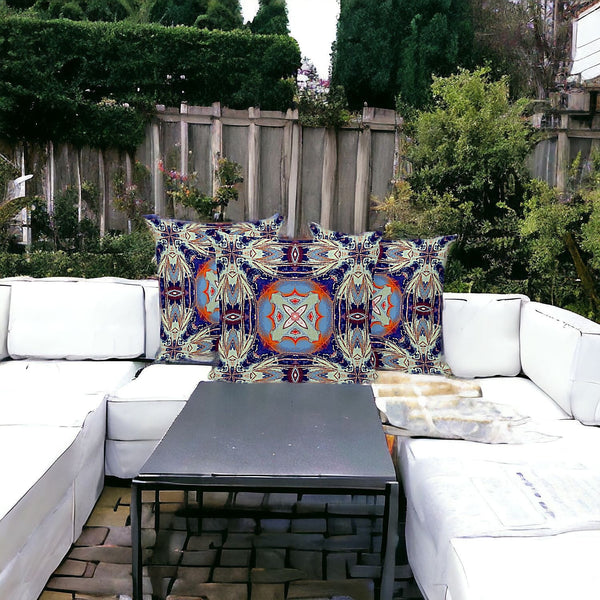 Homeroots Set Of Three 16" X 16" Blue And Orange Blown Seam Floral Indoor Outdoor Throw Pillow  Polyester 536083