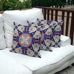 Homeroots Set Of Three 16" X 16" Blue And Orange Blown Seam Floral Indoor Outdoor Throw Pillow  Polyester 536083