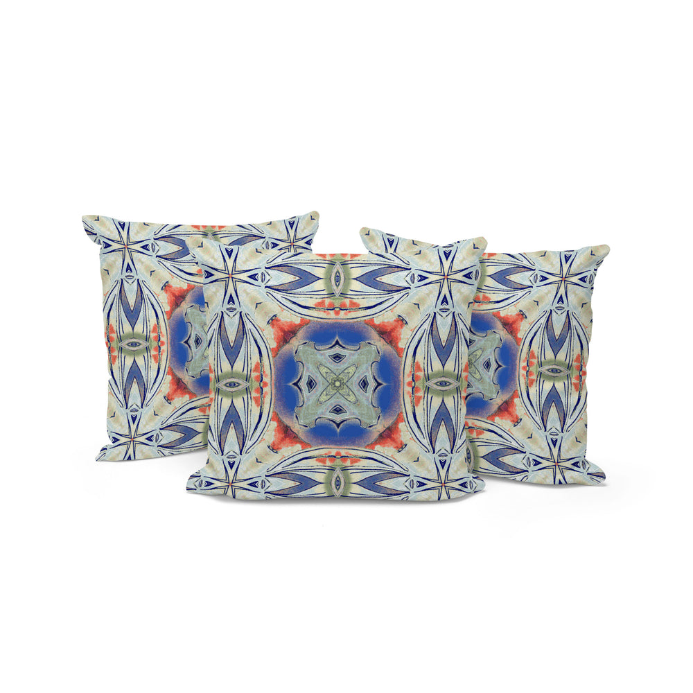 Homeroots Set Of Three 16" X 16" Blue And Pink Blown Seam Floral Indoor Outdoor Throw Pillow  Polyester 536084