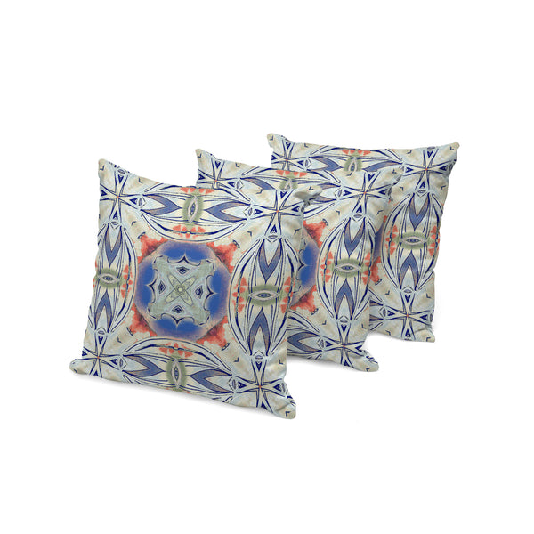 Homeroots Set Of Three 16" X 16" Blue And Pink Blown Seam Floral Indoor Outdoor Throw Pillow  Polyester 536084