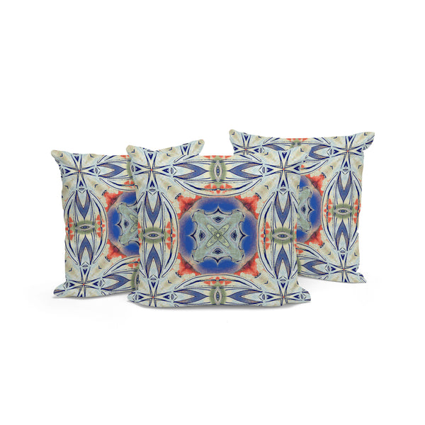 Homeroots Set Of Three 16" X 16" Blue And Pink Blown Seam Floral Indoor Outdoor Throw Pillow  Polyester 536084