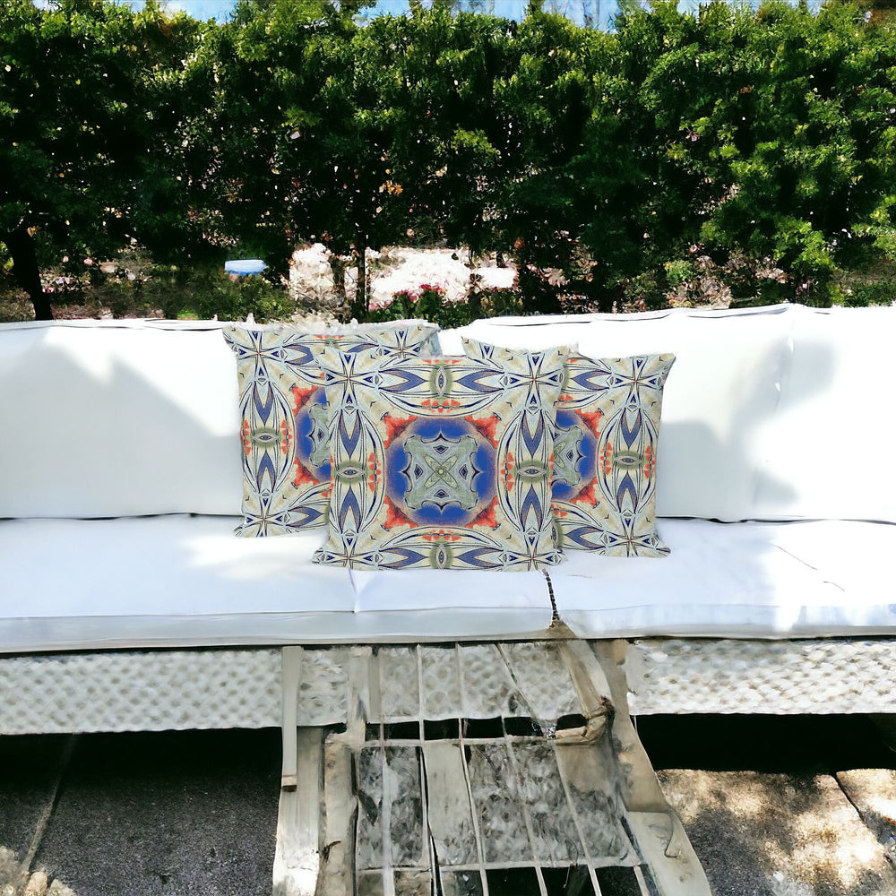 Homeroots Set Of Three 16" X 16" Blue And Pink Blown Seam Floral Indoor Outdoor Throw Pillow  Polyester 536084