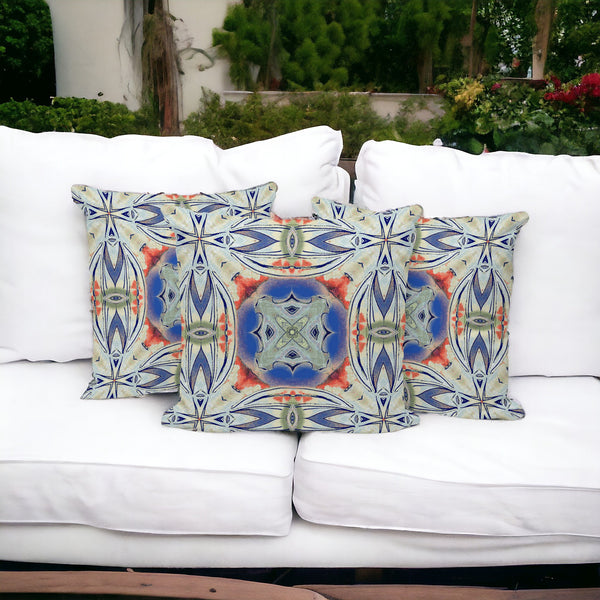 Homeroots Set Of Three 16" X 16" Blue And Pink Blown Seam Floral Indoor Outdoor Throw Pillow  Polyester 536084