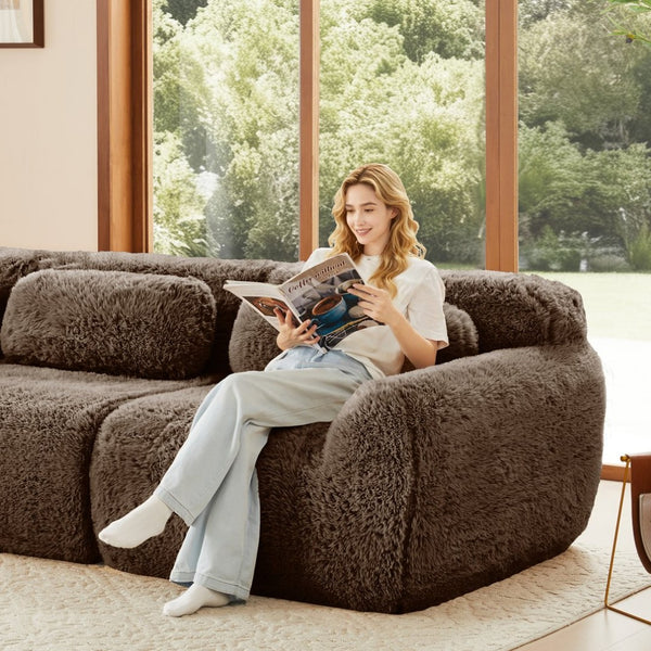 English Elm 114''soft Plush Modular Sectional Sofa with Cloud Cushions for Living Room Theater Chocolate W714S01540