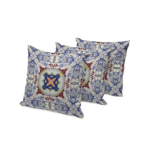 HomeRoots Set of Three 16" Blue & Gray Floral Blown Seam Throw Pillows for Indoor & Outdoor Comfort and Style 536087