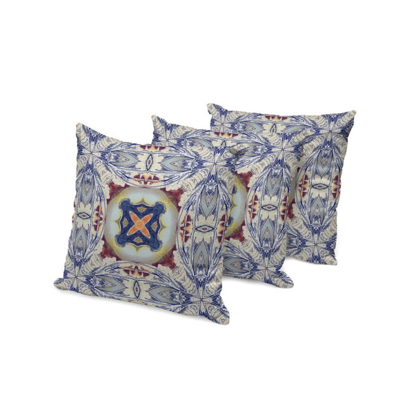 HomeRoots Set of Three 16" Blue & Gray Floral Blown Seam Throw Pillows for Indoor & Outdoor Comfort and Style 536087