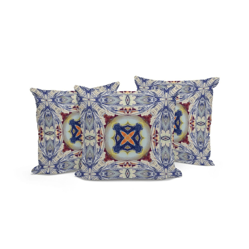 HomeRoots Set of Three 16" Blue & Gray Floral Blown Seam Throw Pillows for Indoor & Outdoor Comfort and Style 536087