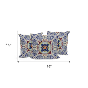 HomeRoots Set of Three 16" Blue & Gray Floral Blown Seam Throw Pillows for Indoor & Outdoor Comfort and Style 536087