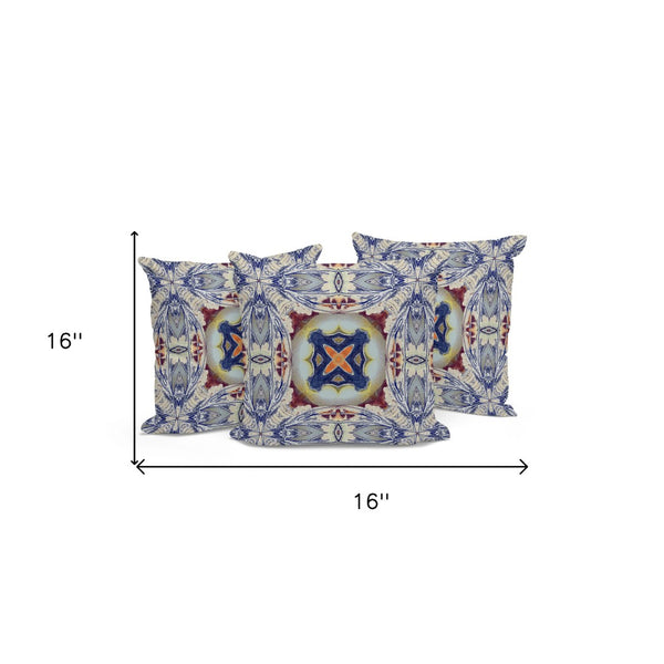 HomeRoots Set of Three 16" Blue & Gray Floral Blown Seam Throw Pillows for Indoor & Outdoor Comfort and Style 536087