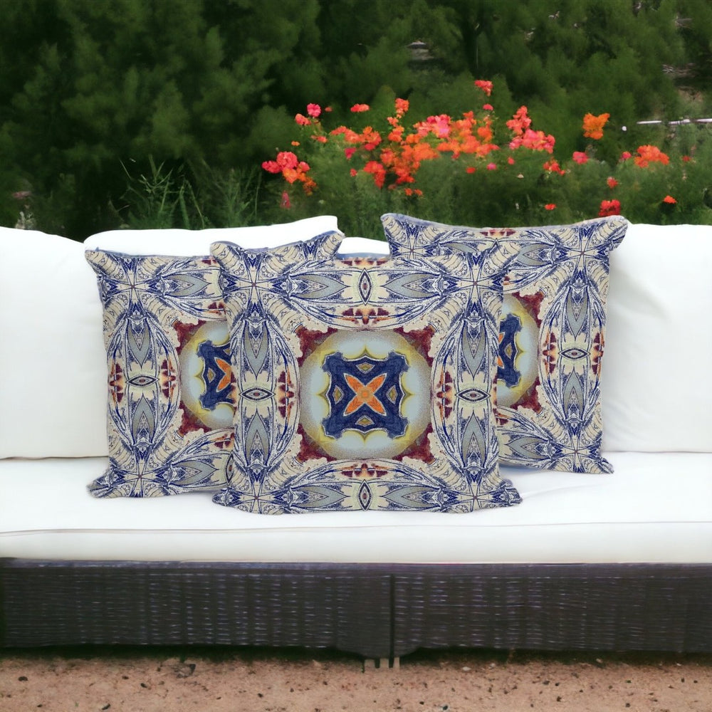 HomeRoots Set of Three 16" Blue & Gray Floral Blown Seam Throw Pillows for Indoor & Outdoor Comfort and Style 536087