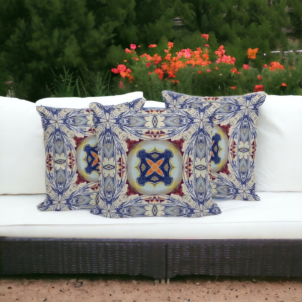 HomeRoots Set of Three 16" Blue & Gray Floral Blown Seam Throw Pillows for Indoor & Outdoor Comfort and Style 536087