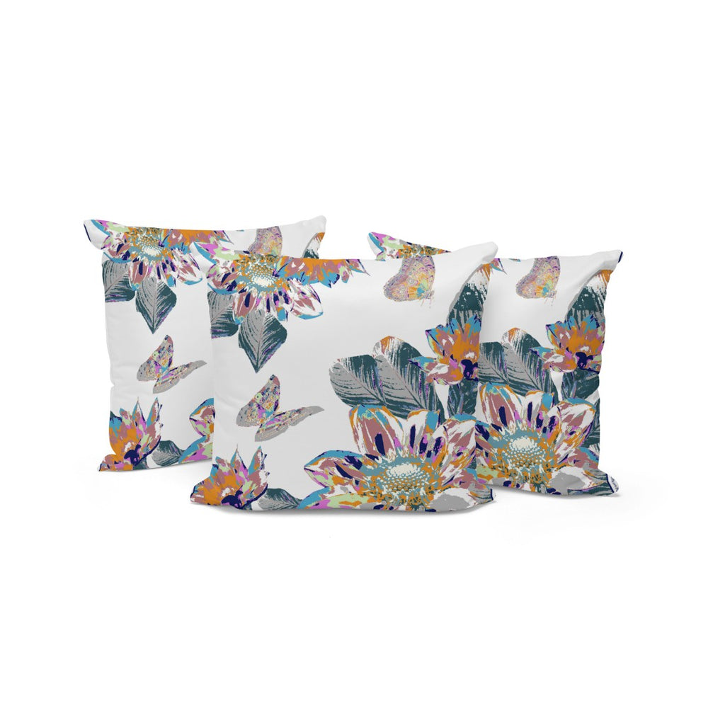 HomeRoots Set of Three 16" Pink and White Butterfly Floral Throw Pillows for Indoor & Outdoor Comfort Decor 536089