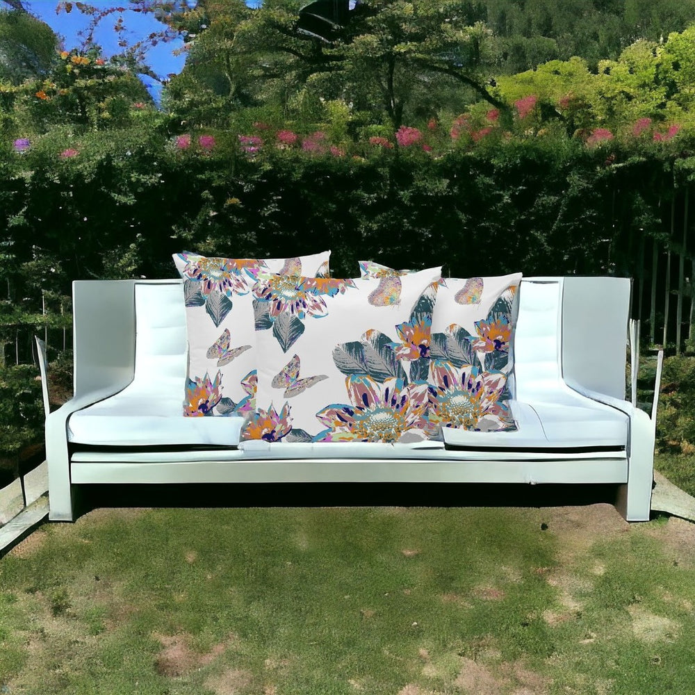 HomeRoots Set of Three 16" Pink and White Butterfly Floral Throw Pillows for Indoor & Outdoor Comfort Decor 536089