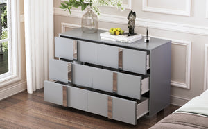 English Elm Elegant Mirrored Dresser with Metal Feet and 6 Spacious Drawers for Organized, Modern Living Spaces Gray 54.25 L x 20.75 W x 8.5 H N733P307943G