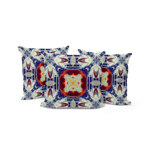 Homeroots Set Of Three 16" X 16" Blue And Orange Blown Seam Floral Indoor Outdoor Throw Pillow  Polyester 536093