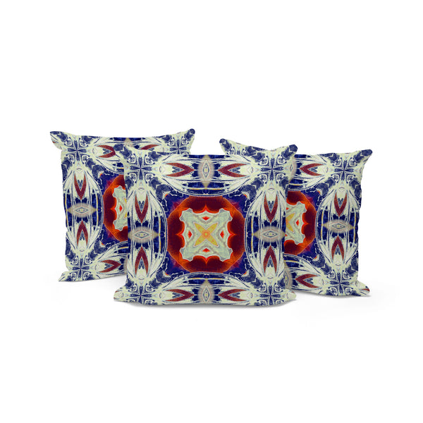 Homeroots Set Of Three 16" X 16" Blue And Orange Blown Seam Floral Indoor Outdoor Throw Pillow  Polyester 536093
