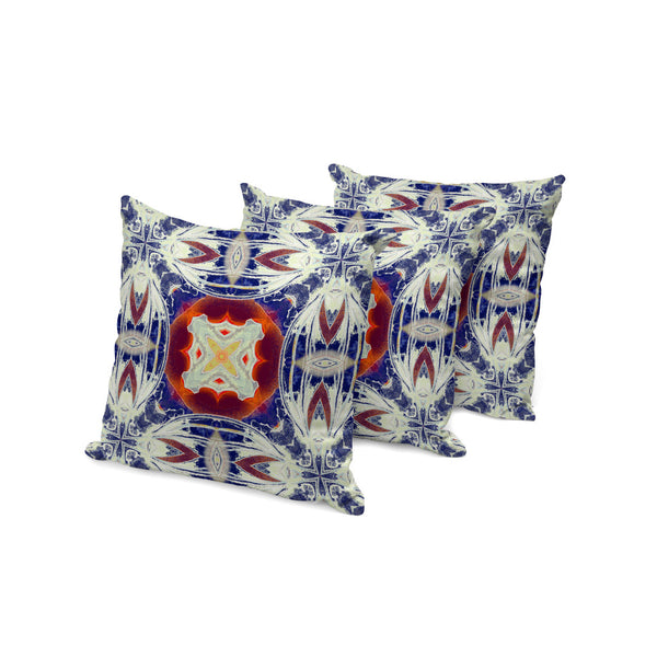 Homeroots Set Of Three 16" X 16" Blue And Orange Blown Seam Floral Indoor Outdoor Throw Pillow  Polyester 536093