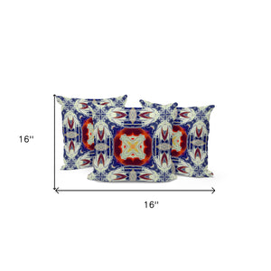 Homeroots Set Of Three 16" X 16" Blue And Orange Blown Seam Floral Indoor Outdoor Throw Pillow  Polyester 536093