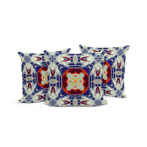 Homeroots Set Of Three 16" X 16" Blue And Orange Blown Seam Floral Indoor Outdoor Throw Pillow  Polyester 536093
