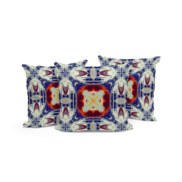 Homeroots Set Of Three 16" X 16" Blue And Orange Blown Seam Floral Indoor Outdoor Throw Pillow  Polyester 536093