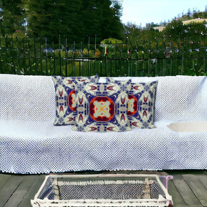 Homeroots Set Of Three 16" X 16" Blue And Orange Blown Seam Floral Indoor Outdoor Throw Pillow  Polyester 536093