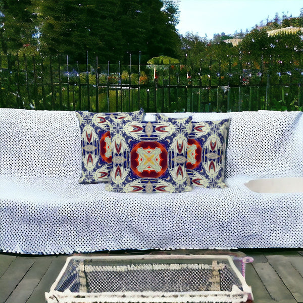 Homeroots Set Of Three 16" X 16" Blue And Orange Blown Seam Floral Indoor Outdoor Throw Pillow  Polyester 536093