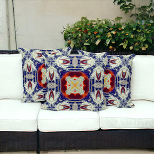 Homeroots Set Of Three 16" X 16" Blue And Orange Blown Seam Floral Indoor Outdoor Throw Pillow  Polyester 536093