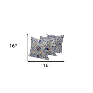 HomeRoots Set of Three Coastal Floral Throw Pillows - 16" Blue & Green Cushions for Indoor/Outdoor Use 536098