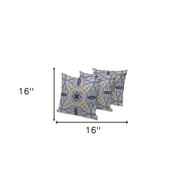 HomeRoots Set of Three Coastal Floral Throw Pillows - 16" Blue & Green Cushions for Indoor/Outdoor Use 536098