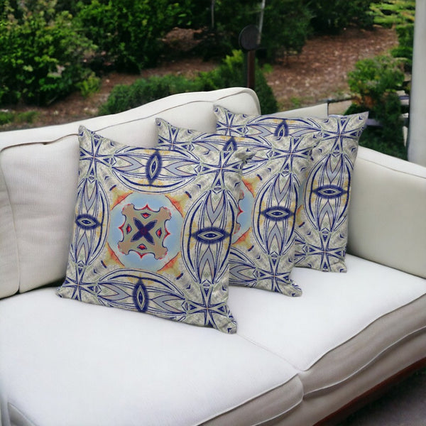 HomeRoots Set of Three Coastal Floral Throw Pillows - 16" Blue & Green Cushions for Indoor/Outdoor Use 536098