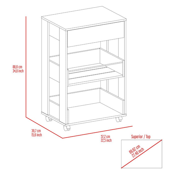 English Elm Modern Kitchen Cart Mobile Microwave Stand with One-Door Cabinet, Side Shelf, Four Casters, Sleek Design and Durable Construction for Small Spaces Multicolor 36.22 L x 26.37 W x 5.12 H B097133134