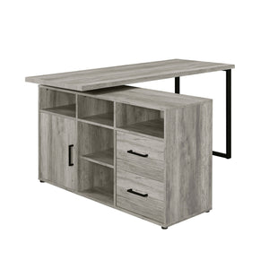 English Elm 59-inch L-Shape Desk Grey Driftwood with Geometric Frame, 5 Open Shelves & 2 Drawers for Organized Workspaces B016P381031