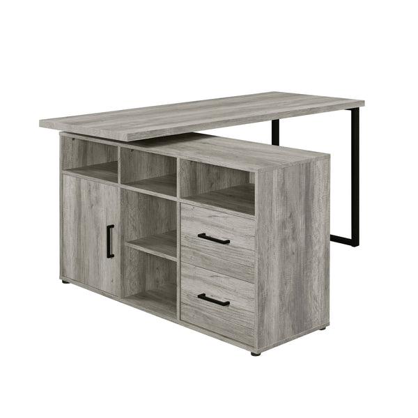 English Elm 59-inch L-Shape Desk Grey Driftwood with Geometric Frame, 5 Open Shelves & 2 Drawers for Organized Workspaces B016P381031