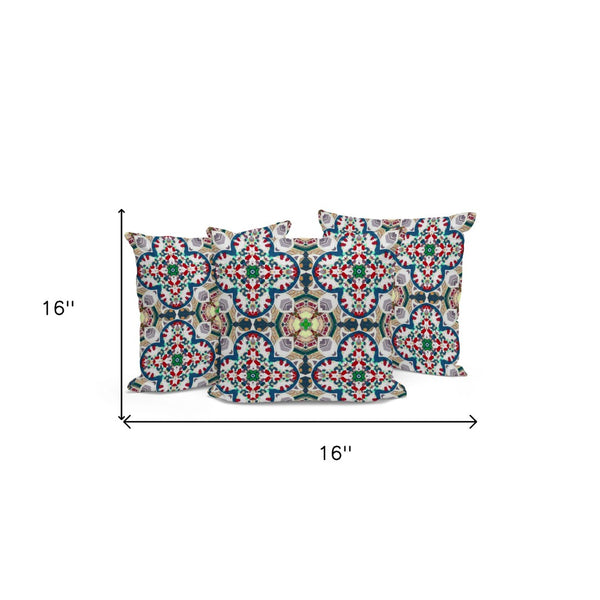 HomeRoots Set of Three Green & White Floral Throw Pillows - Stylish Indoor/Outdoor Cushions for Any Space 536120