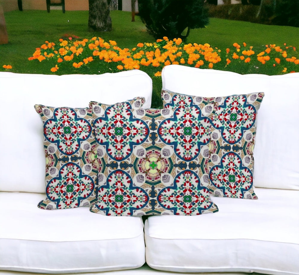HomeRoots Set of Three Green & White Floral Throw Pillows - Stylish Indoor/Outdoor Cushions for Any Space 536120