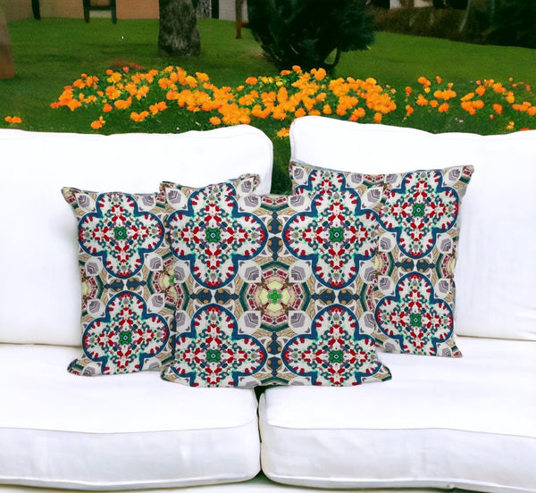 HomeRoots Set of Three Green & White Floral Throw Pillows - Stylish Indoor/Outdoor Cushions for Any Space 536120