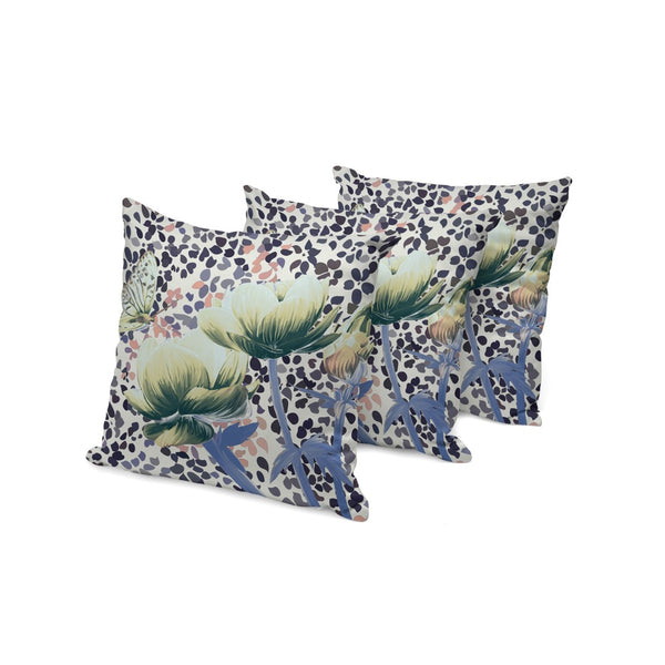 HomeRoots Set of Three Floral Butterfly Throw Pillows - 16" x 16" Indoor/Outdoor Decor in Blue & Green 536139