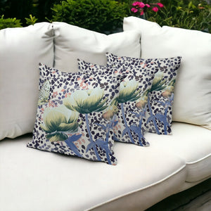 HomeRoots Set of Three Floral Butterfly Throw Pillows - 16" x 16" Indoor/Outdoor Decor in Blue & Green 536139