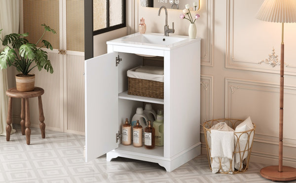 English Elm 20-inch Bathroom Vanity with Ceramic Sink, Modern Freestanding Single Vanity with Soft-Close Doors and Adjustable Shelf for Ample Organized Storage White N710P317678K