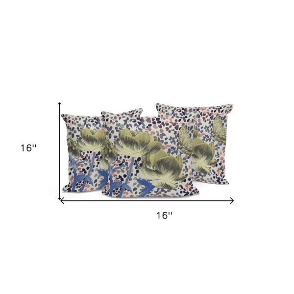 HomeRoots Set of Three 16" Blue and Yellow Butterfly Floral Indoor/Outdoor Throw Pillows for Charming Decor 536140