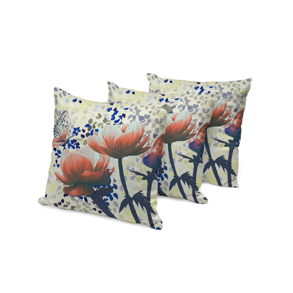 Homeroots Set Of Three 16" X 16" Green And Yellow Butterfly Blown Seam Floral Indoor Outdoor Throw Pillow  Polyester 536141