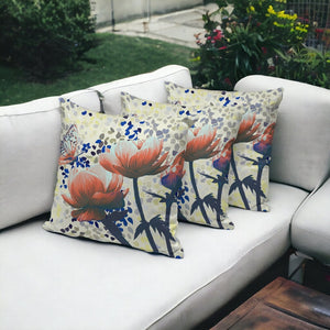 HomeRoots Set of Three 16" Butterfly Floral Throw Pillows - Green & Yellow for Indoor/Outdoor Decor Bliss 536141