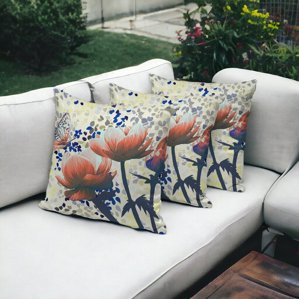 HomeRoots Set of Three 16" Butterfly Floral Throw Pillows - Green & Yellow for Indoor/Outdoor Decor Bliss 536141