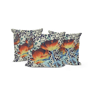 HomeRoots Set of Three Decorative 16" Blue & Orange Butterfly Floral Throw Pillows for Indoor/Outdoor Use 536142