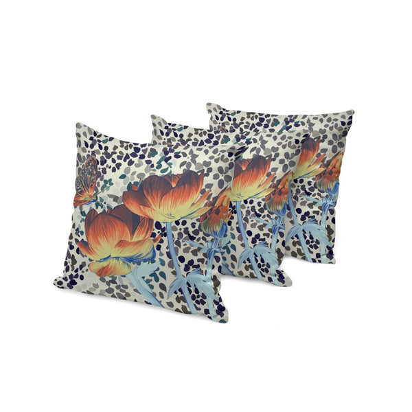 HomeRoots Set of Three Decorative 16" Blue & Orange Butterfly Floral Throw Pillows for Indoor/Outdoor Use 536142
