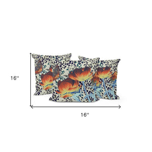 HomeRoots Set of Three Decorative 16" Blue & Orange Butterfly Floral Throw Pillows for Indoor/Outdoor Use 536142