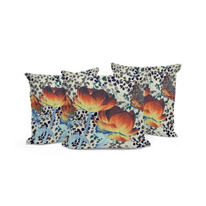 HomeRoots Set of Three Decorative 16" Blue & Orange Butterfly Floral Throw Pillows for Indoor/Outdoor Use 536142