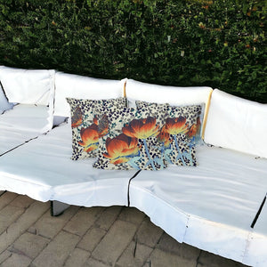 HomeRoots Set of Three Decorative 16" Blue & Orange Butterfly Floral Throw Pillows for Indoor/Outdoor Use 536142