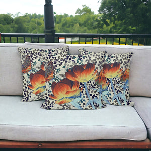 HomeRoots Set of Three Decorative 16" Blue & Orange Butterfly Floral Throw Pillows for Indoor/Outdoor Use 536142